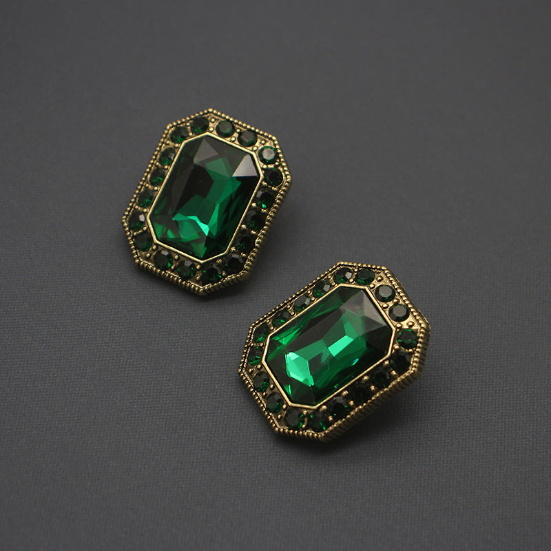 Schmuck Tschechische große Smaragd-Ohrringe mit Strasseinlage