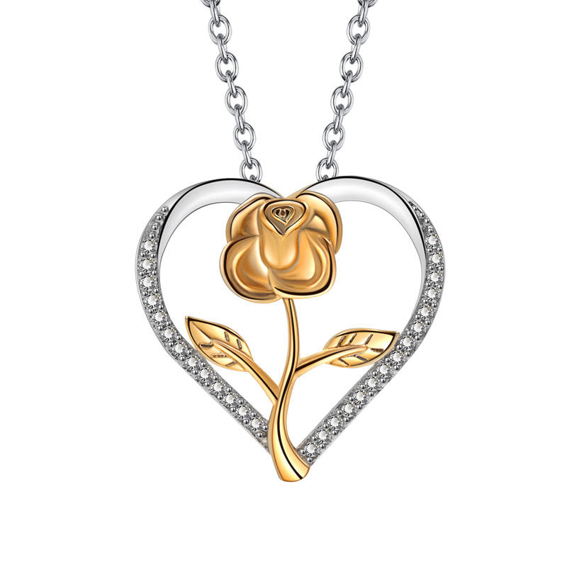 Women's Three-dimensional Rose Color Separation Electroplating Pendant Necklaces