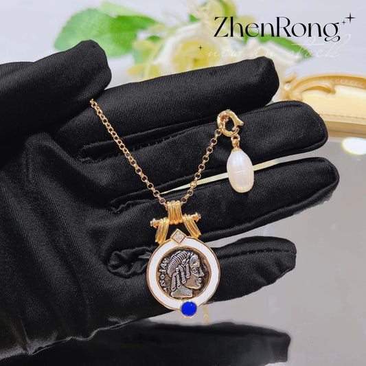Baroque Pearl Exquisite Double-sided Engraved Relief Apollo Necklaces