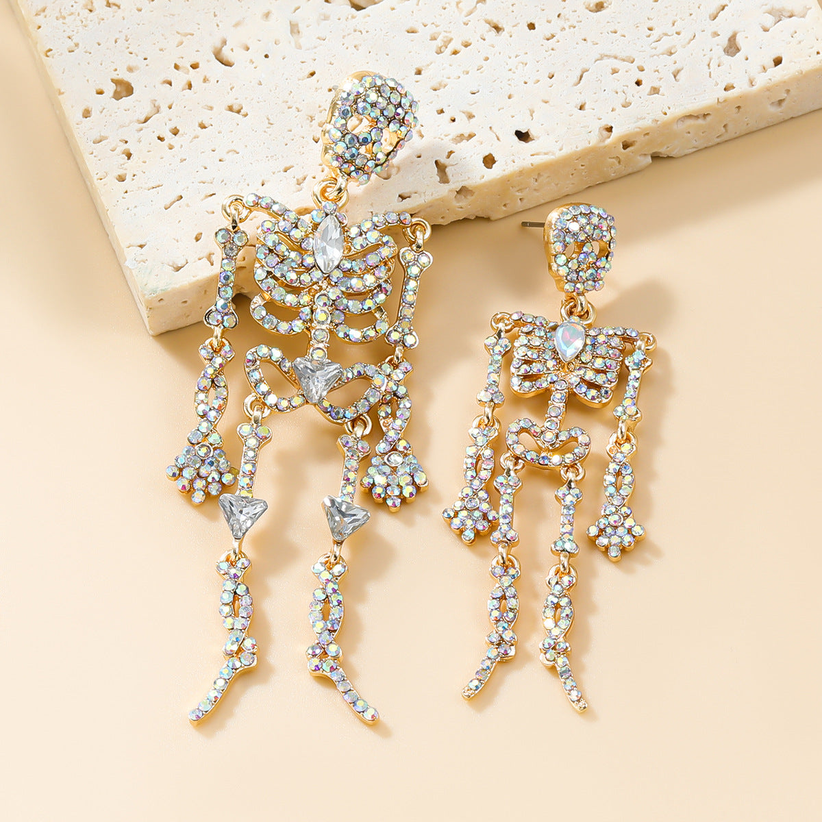 Skeleton Exaggerated Female Trend Full Diamond Earrings
