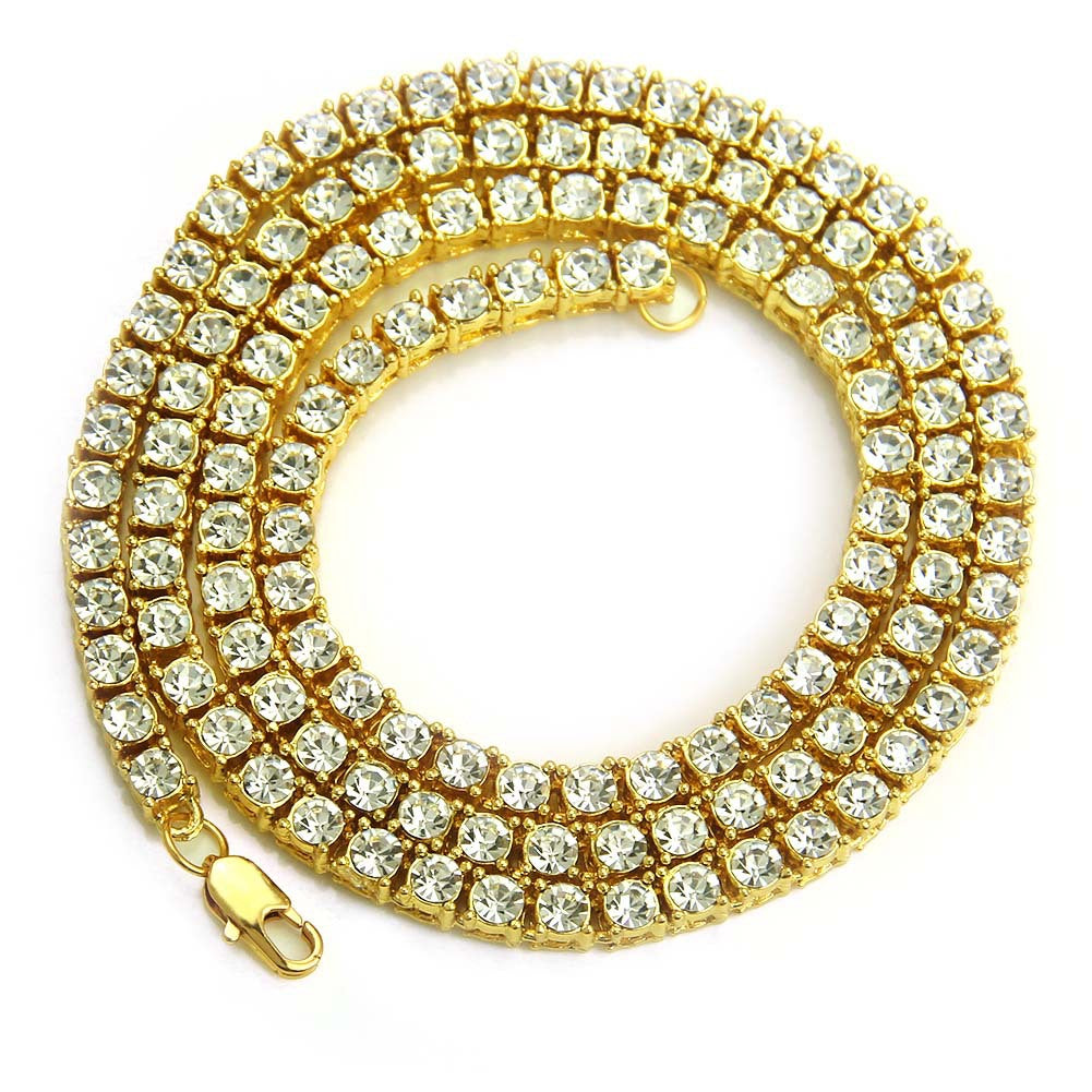Men's Gang Drill Alloy Rhinestone Single Row Diamond Necklaces