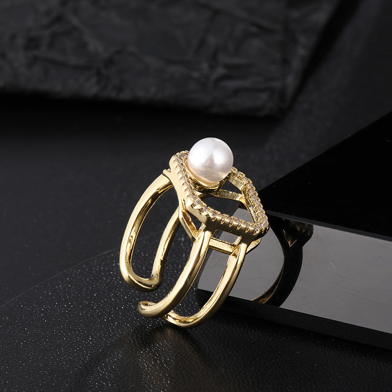 Women's Special Interest Light Luxury Design Pearl Fashion Rings