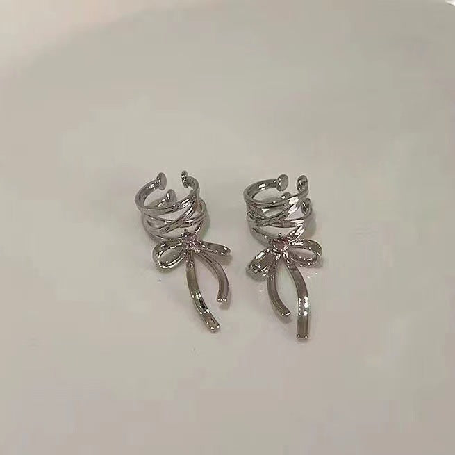 Women's Zircon Metal Bow Design Retro Personality Minimalism Ear Clip