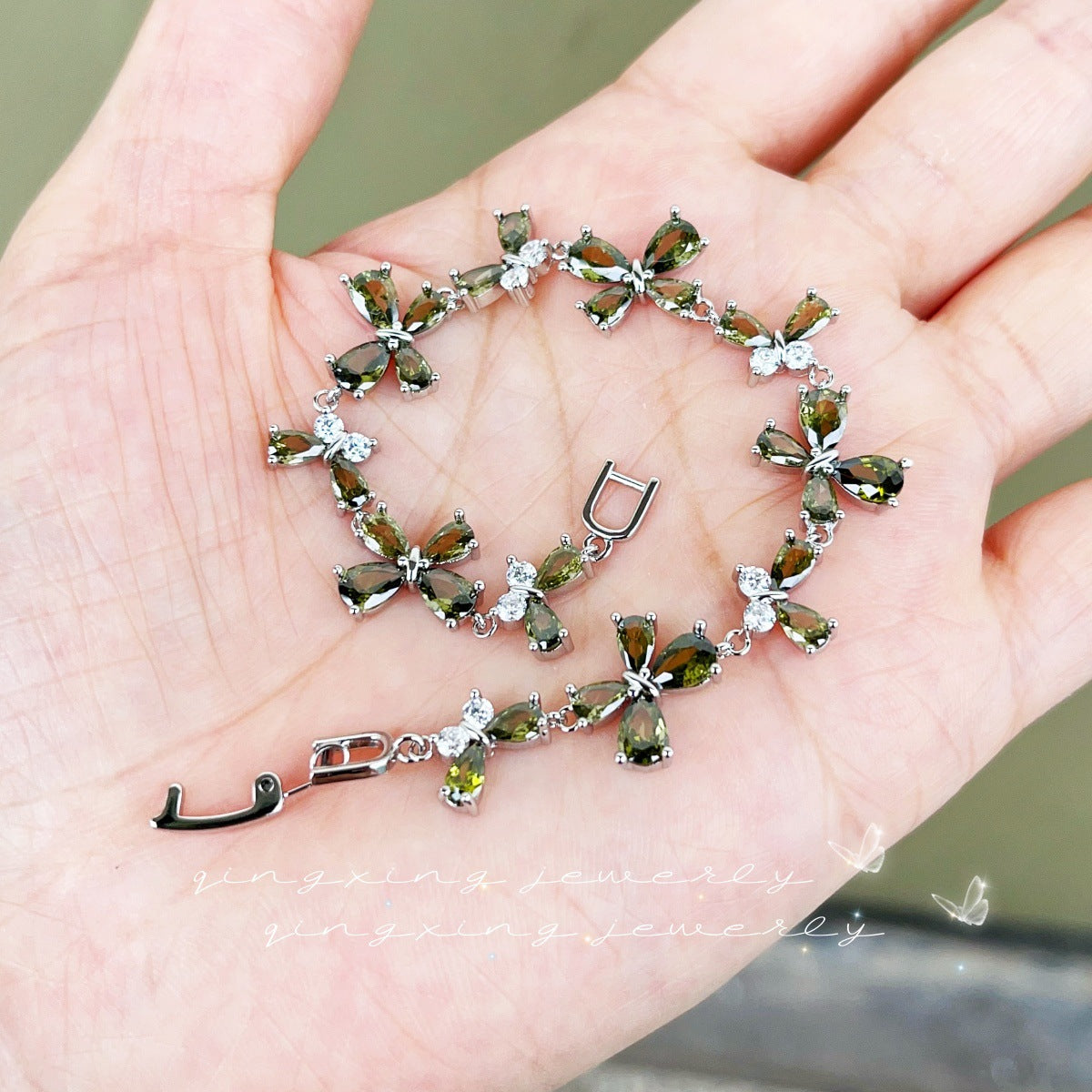 Style Fashionable Butterfly Olive Green Zircon Exquisite Light Luxury Red Bracelets