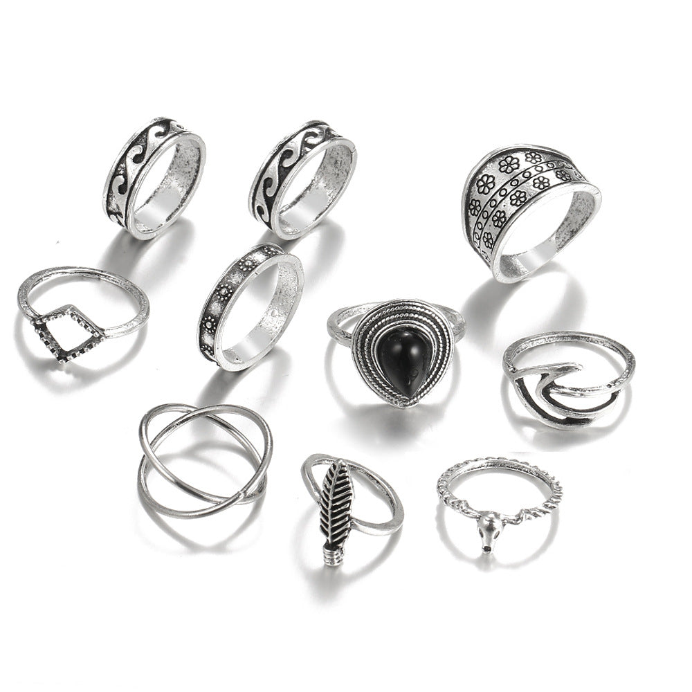 Jewelry Knuckle Retro Exaggerated Gem Combination Rings