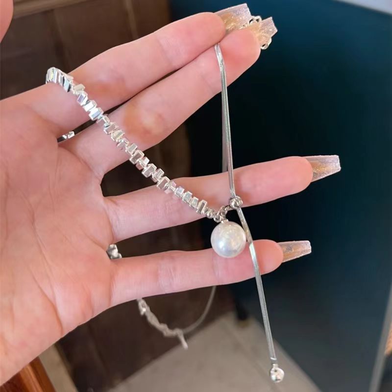 Women's Sier Pearl Light Luxury High-grade Pull-out Clavicle Chain Necklaces