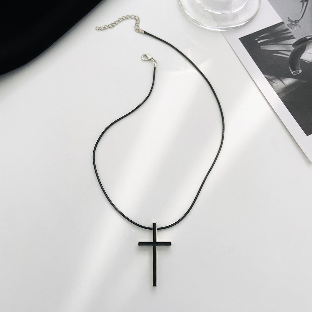 Women's & Men's & Simple Leather Rope Chain Oil Dripping Black Steel Edge Necklaces