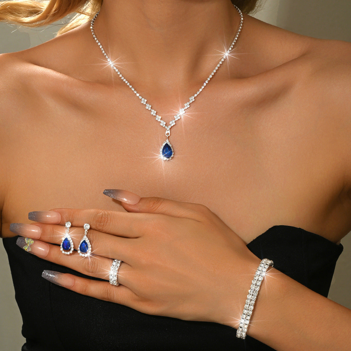 Women's Bridal Rhinestone Zircon Wedding Dress High Sense Jewelry Set