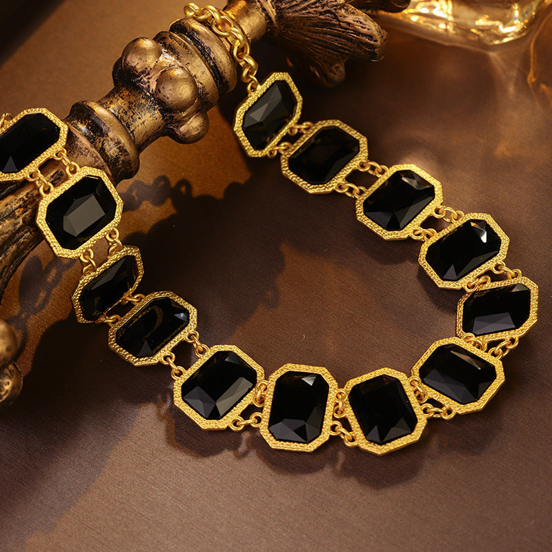 Black Agate Geometric Gem Retro Exaggerated Jewelry Set