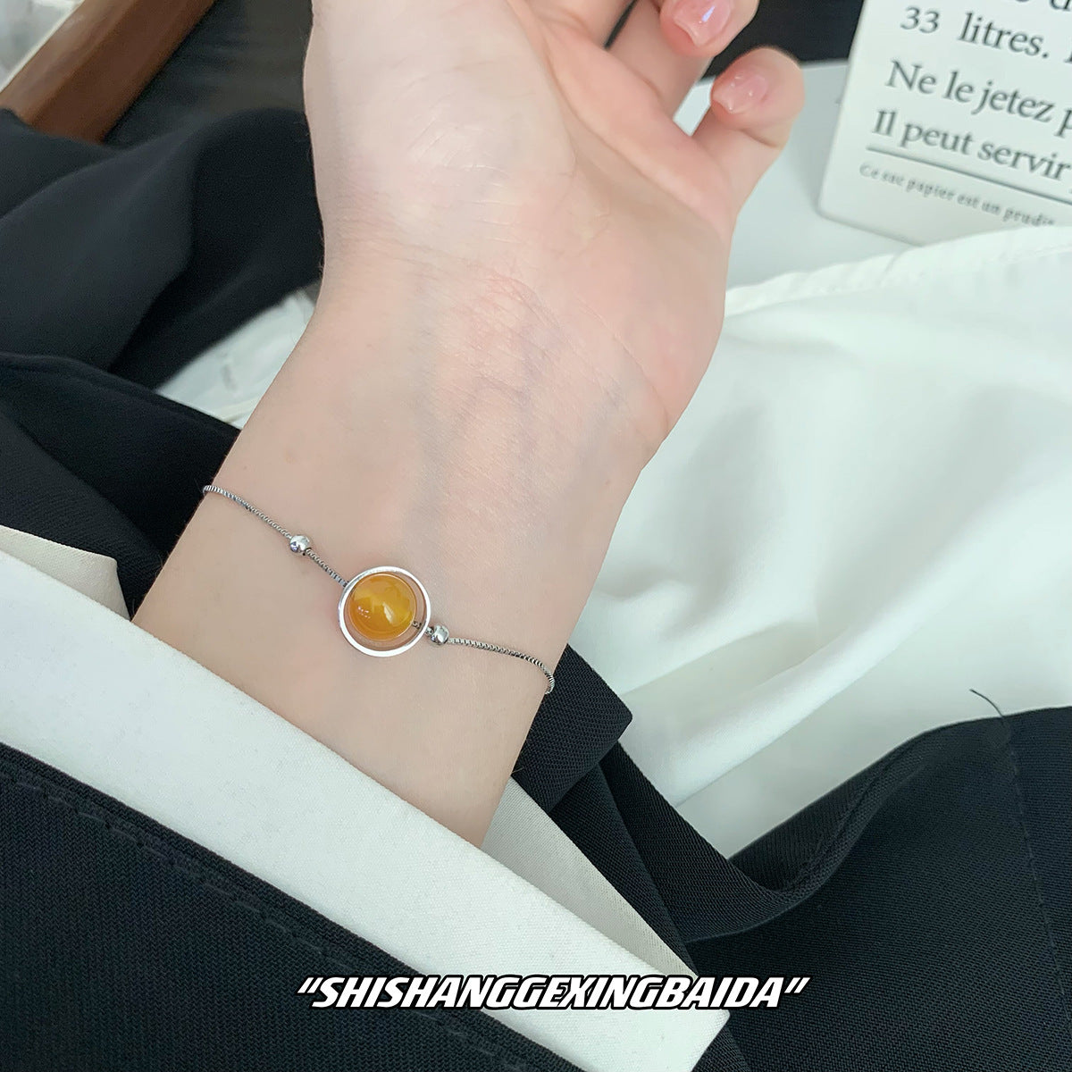 Women's Sier Geometric Circle Citrine Temperamental Minority Fashion Ornament Light Bracelets