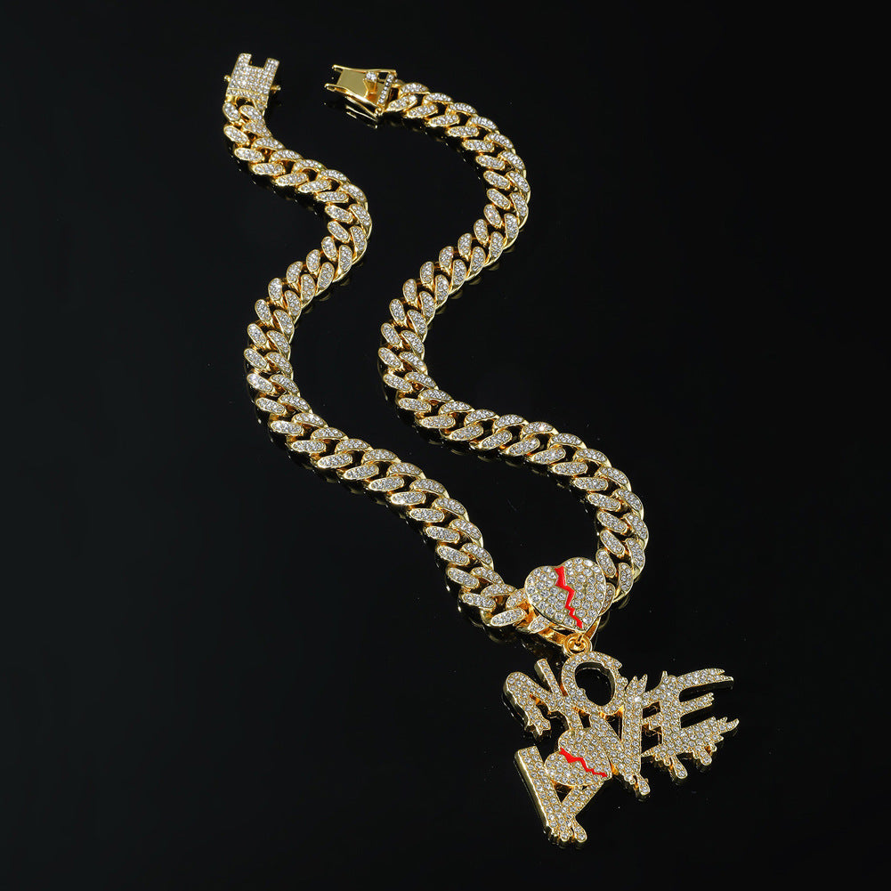 Colliers de chaîne de clavicule de pendentif d'amour de lettre de couture de diamant complet pour hommes