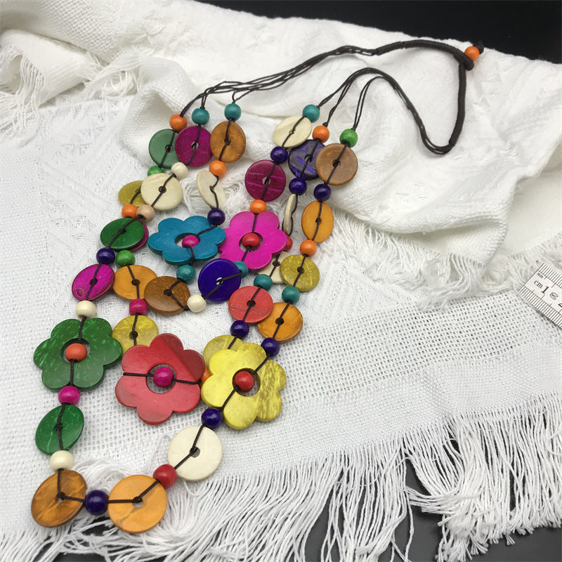 Colliers glamour en chaîne de pull bohème avec perles en bois