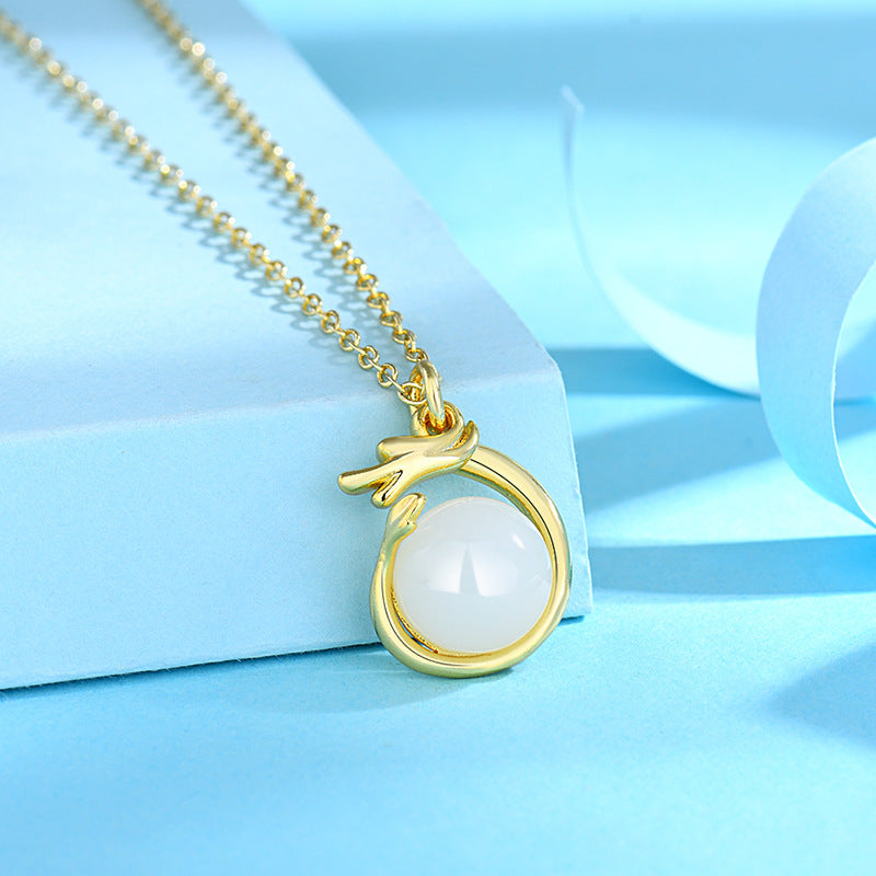 Colliers à pendentif doré en Jade pour femmes, mode vie du zodiaque Dragon mignon