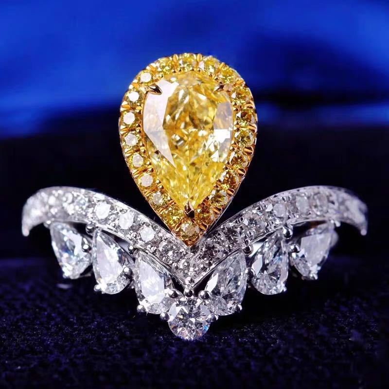 Live Broadcast Luxury Water Drop Pear-shaped Yellow Diamond Rings