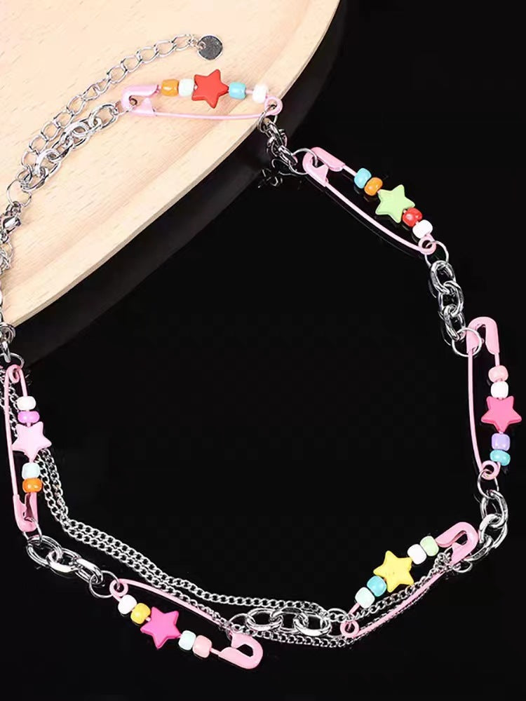 Pin Beaded Chain Female Niche Design Sweet Cool Hot Necklaces