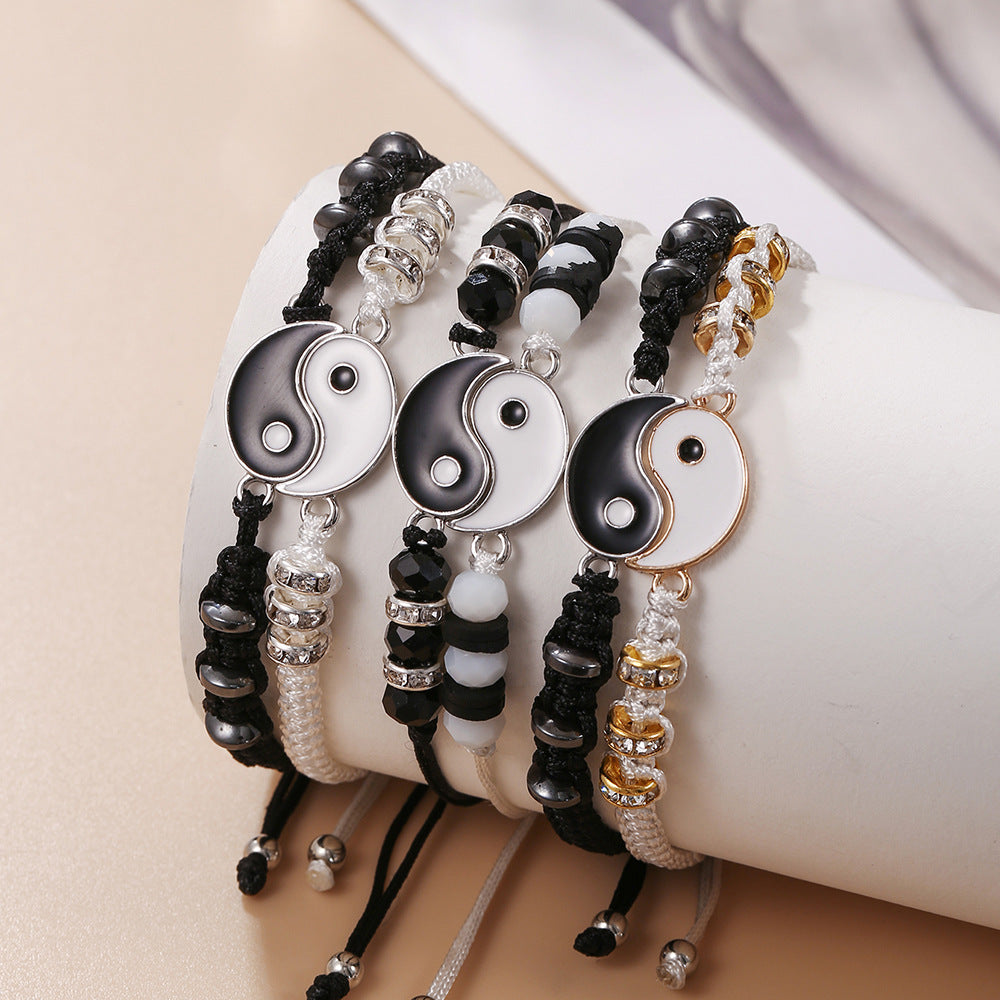 Bracelets de couple tissés Yin Yang Tai Gossip