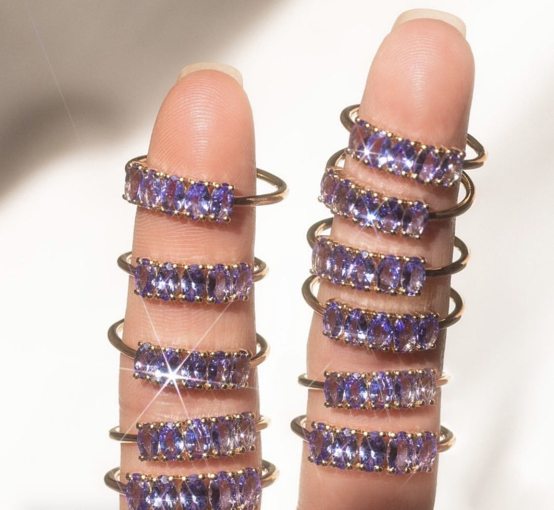 Women's Ornament Blue Diamond Three-piece Suit Wind Rings
