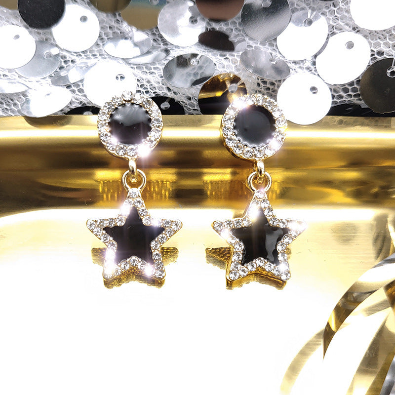 Women's Needle Geometric Diamond Black Elegant Shining Rings