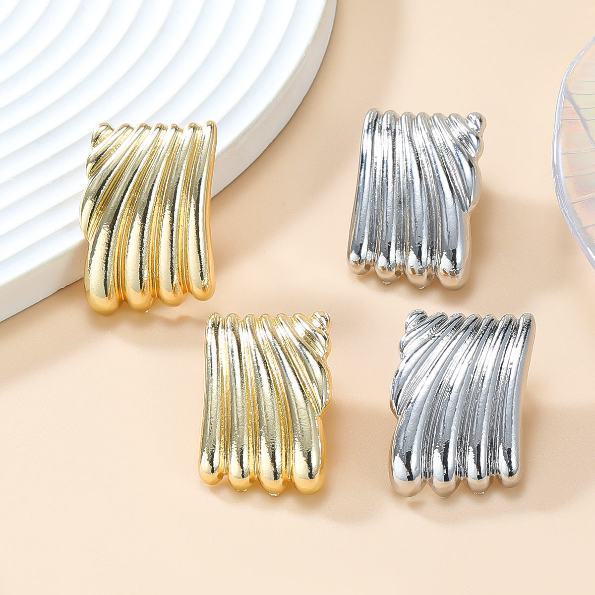 Women's Summer Metal Alloy Square Fashion Striped Earrings