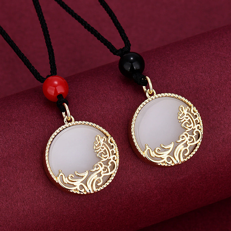 Women's & Men's Gold Inlaid Jade Chinese Style National Fashion Necklaces