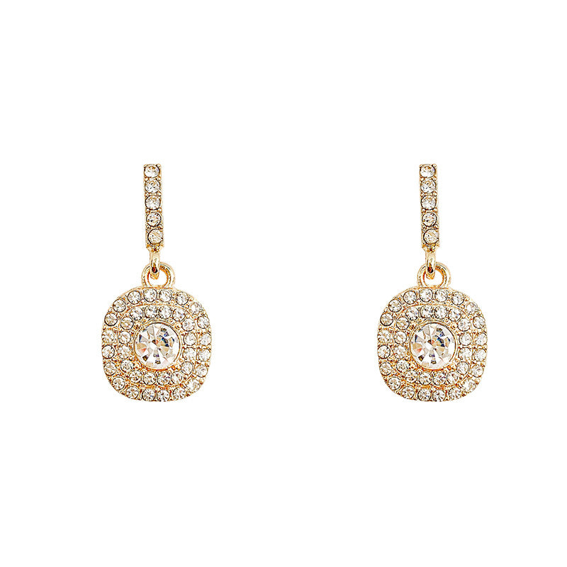 Women's Sier Needle Full Diamond Square High-grade Temperament Eardrops Earrings