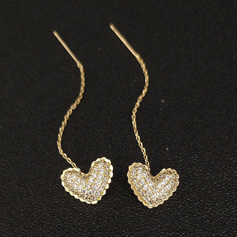 Sier Needle Sweet Full Diamond Temperament Design Earrings