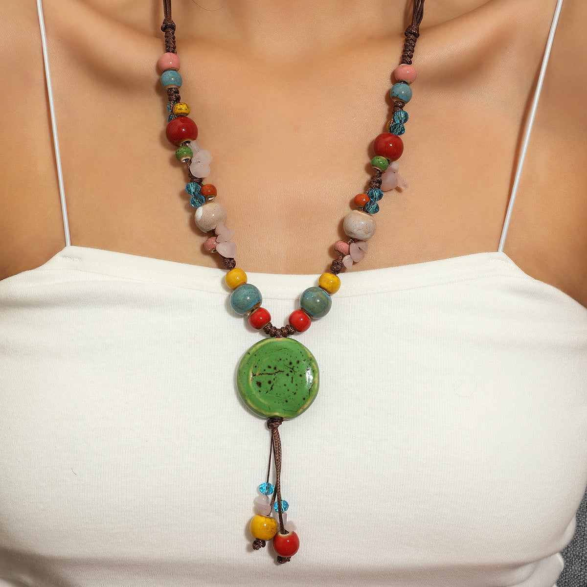 Fashion Beaded Ceramic Beads Bohemian Gravel Color Necklaces