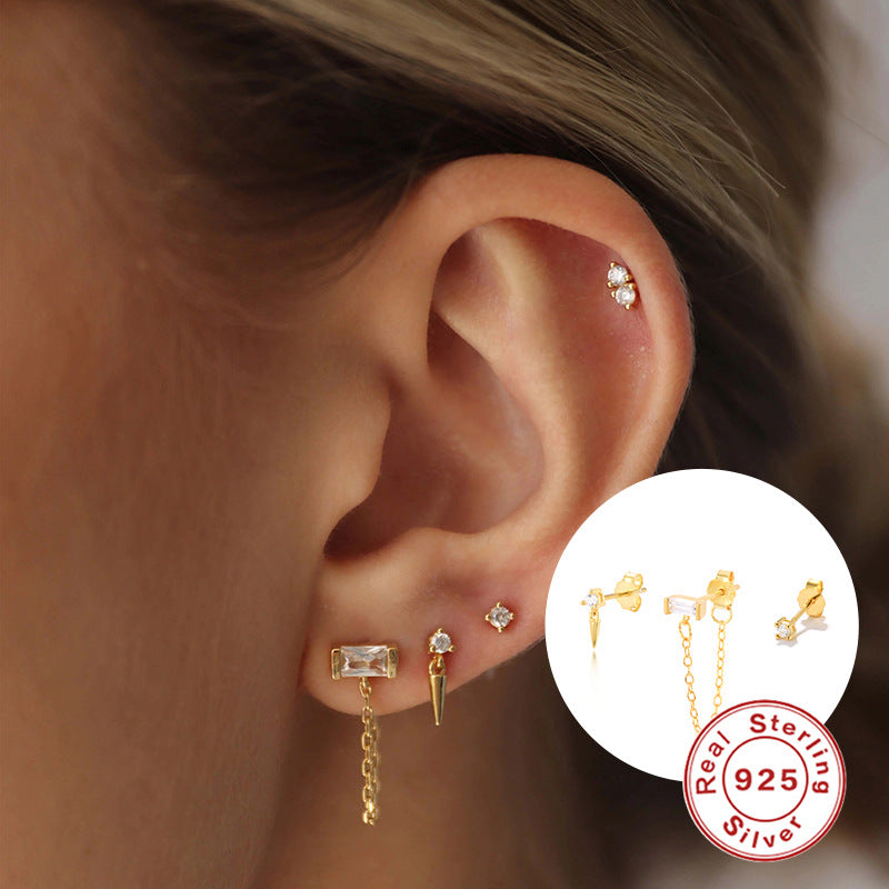 Sterling Sier Set Asymmetric Personalized Fashion Earrings