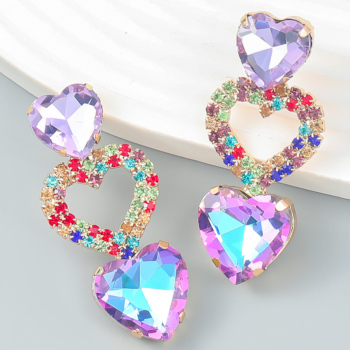 Diamond Alloy Heart-shaped Glass Drill Trendy Earrings