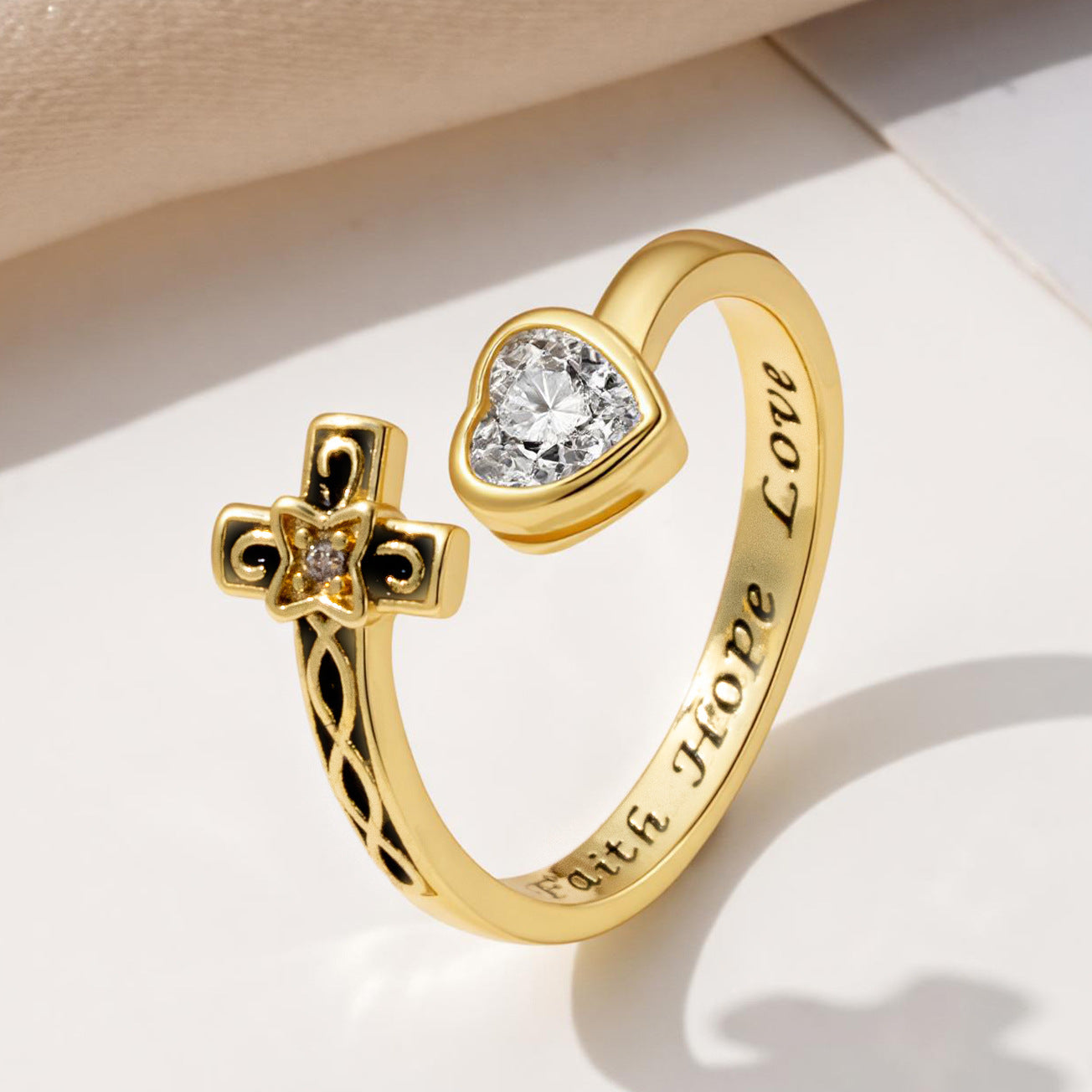 Epoxy Cross Female With Hearts Retro Victoria Rings