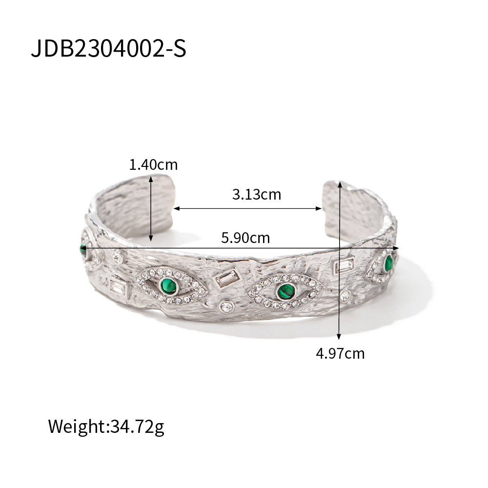 Women's Style Gold Inlaid Zircon Green Malachite Lava Rings