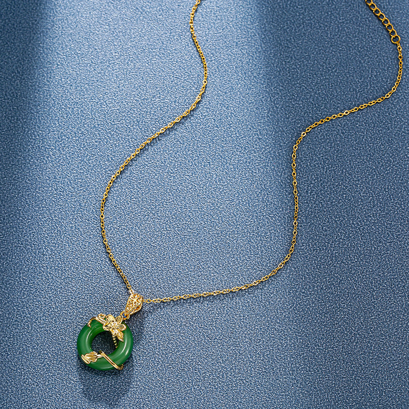Women's Fashion Green Lotus Peace Buckle Niche Necklaces