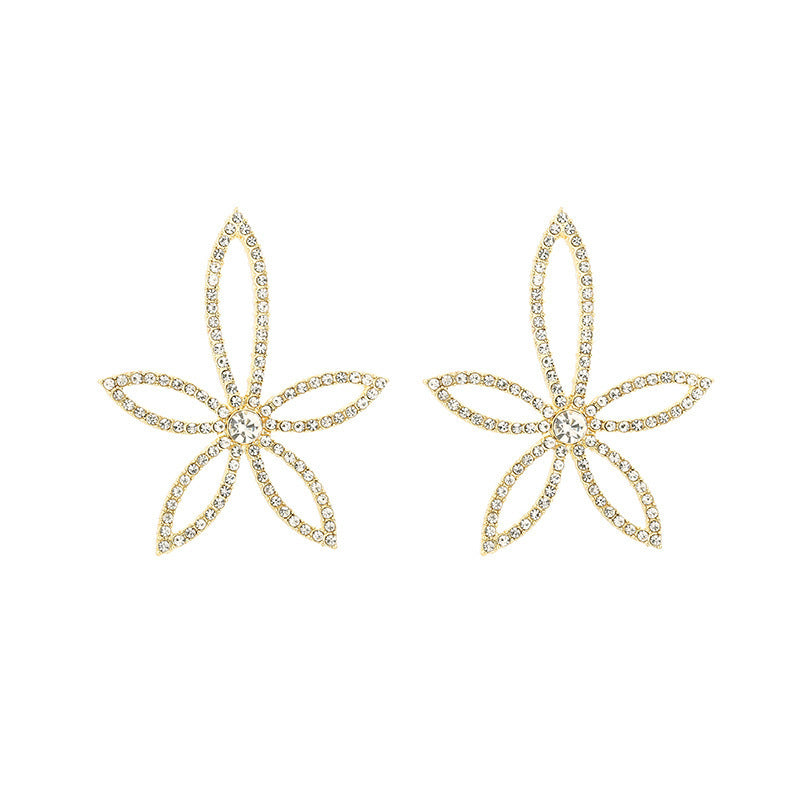 Metallic Fishbone Ear Sier Needle Star Flower Colorful Crystals Earrings