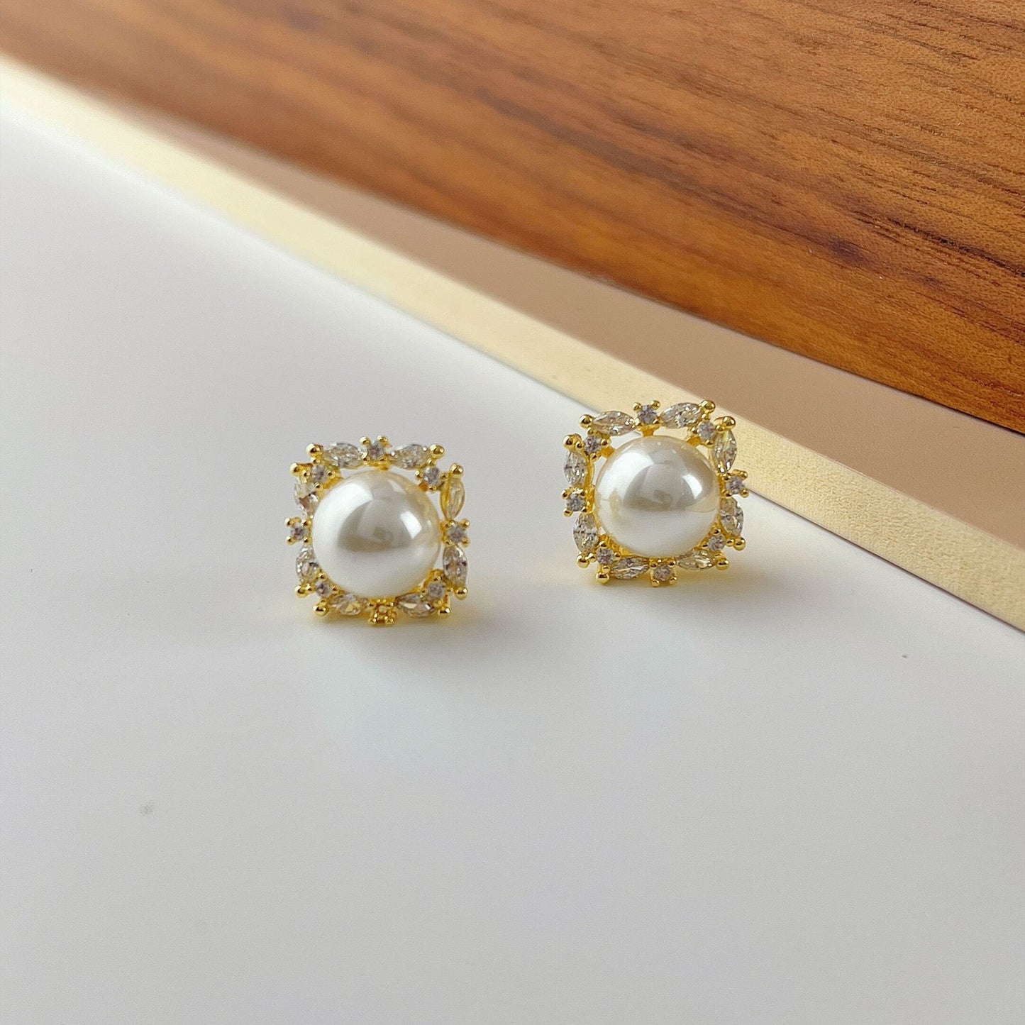 Women's Square Zircon Pearl Temperament Entry Lux Earrings
