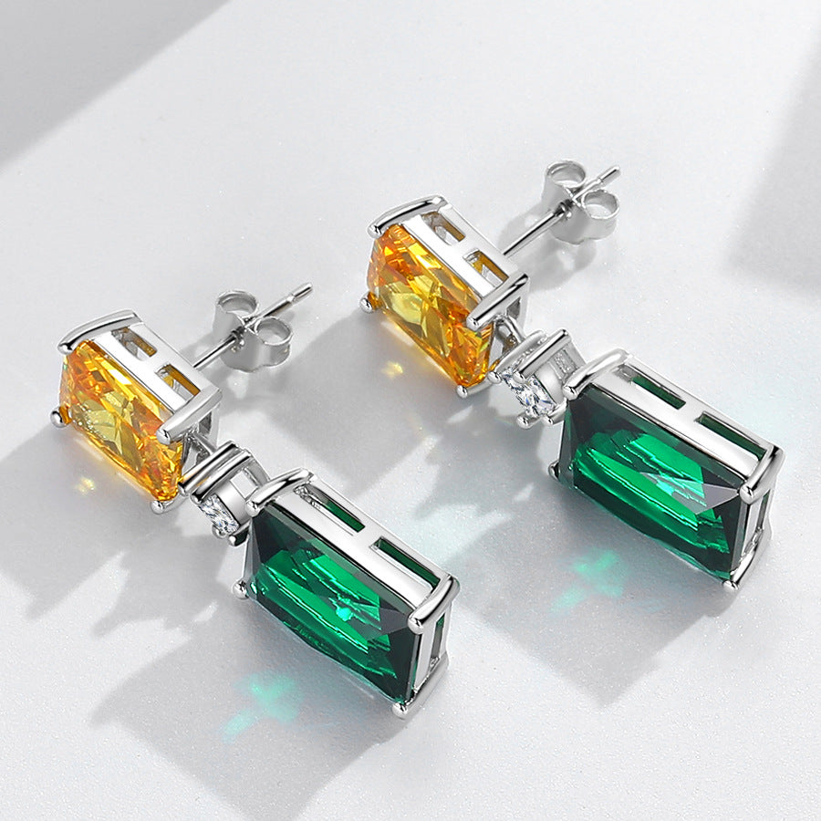 Women's Independent Peacock Green Strip Shape Sier Earrings