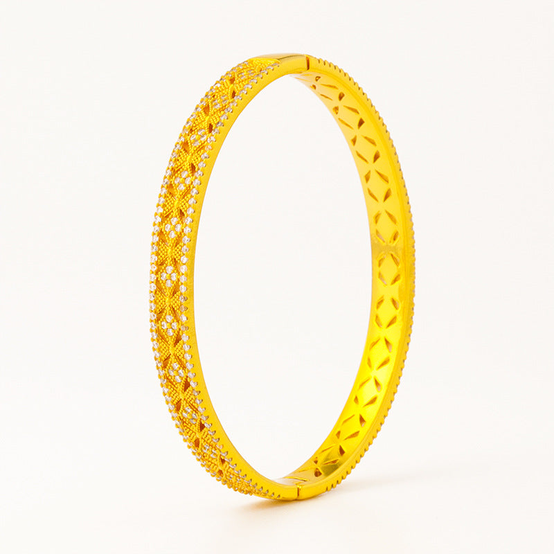 Women's Diamond Flower Window Full Alluvial Gold Mild Luxury Retro Opening Bracelet