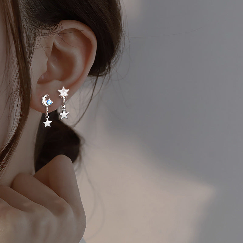 Star Moon Minority Girlish Style Cute Asymmetric Blue Ear Clip