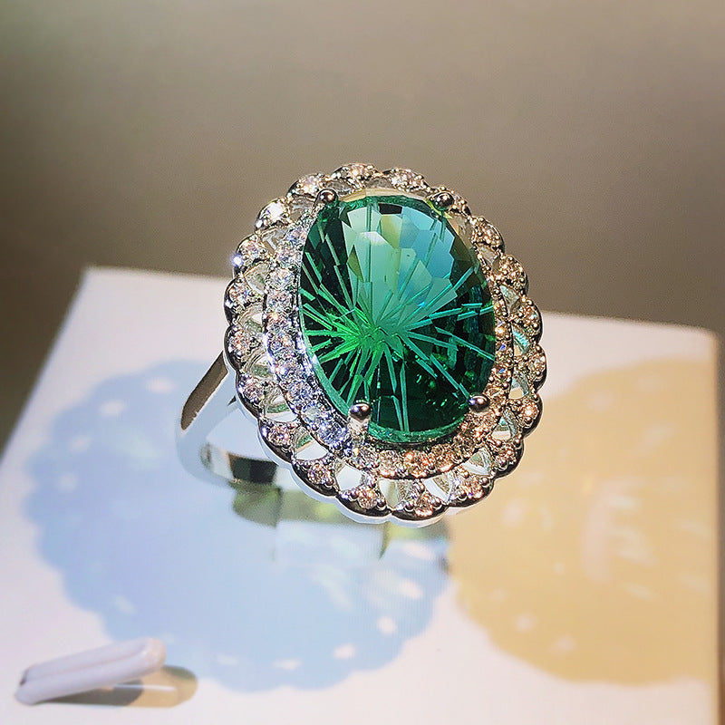 Sier Inlay Green Grandmother Design Sense Rings