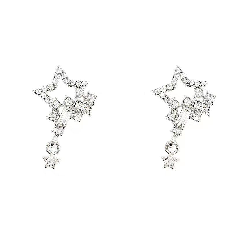Shiny Exquisite Star Zircon Female Sier Needle Tide Earrings