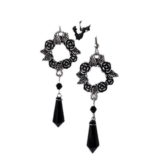 Gothic Rose Black Crystal Vintage Fashion Earrings