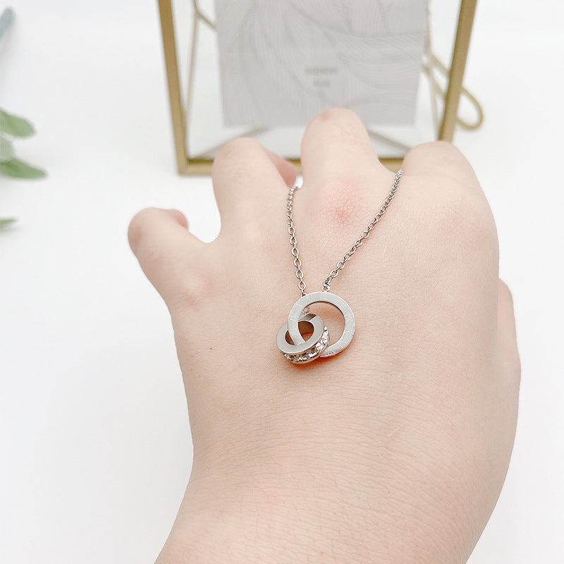 Colliers numériques en acier titane double or rose pour femmes