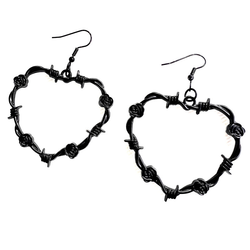 Fashion Black Barbed Wire Heart Gothic Earrings