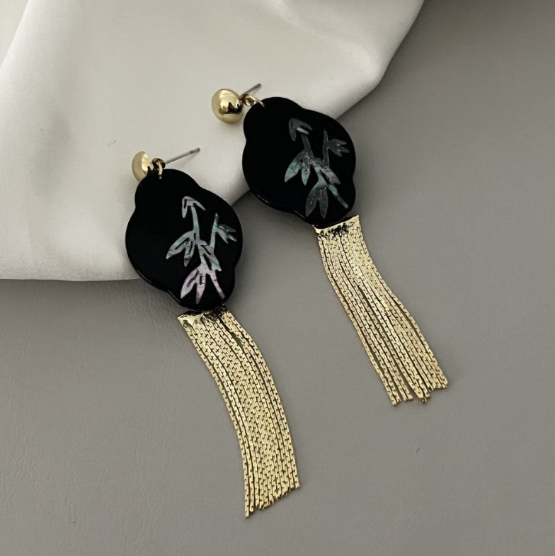 Story Chinese Style Stone Shell Tassel Chain Rings