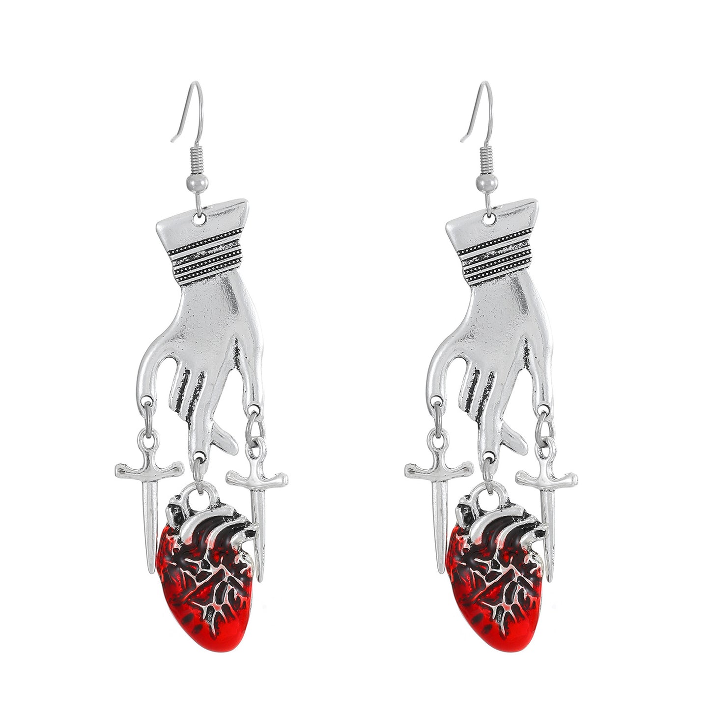 Gothic Dark Blood Drop Heart Palm Female Style Earrings