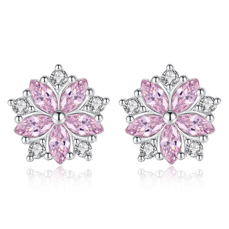 Style Sier Needle Horse Eye Pink Zircon Earrings