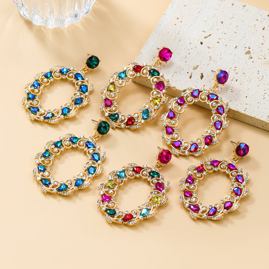 Women's Trendy Colorful Crystals Exaggerated Diamond Oval Earrings