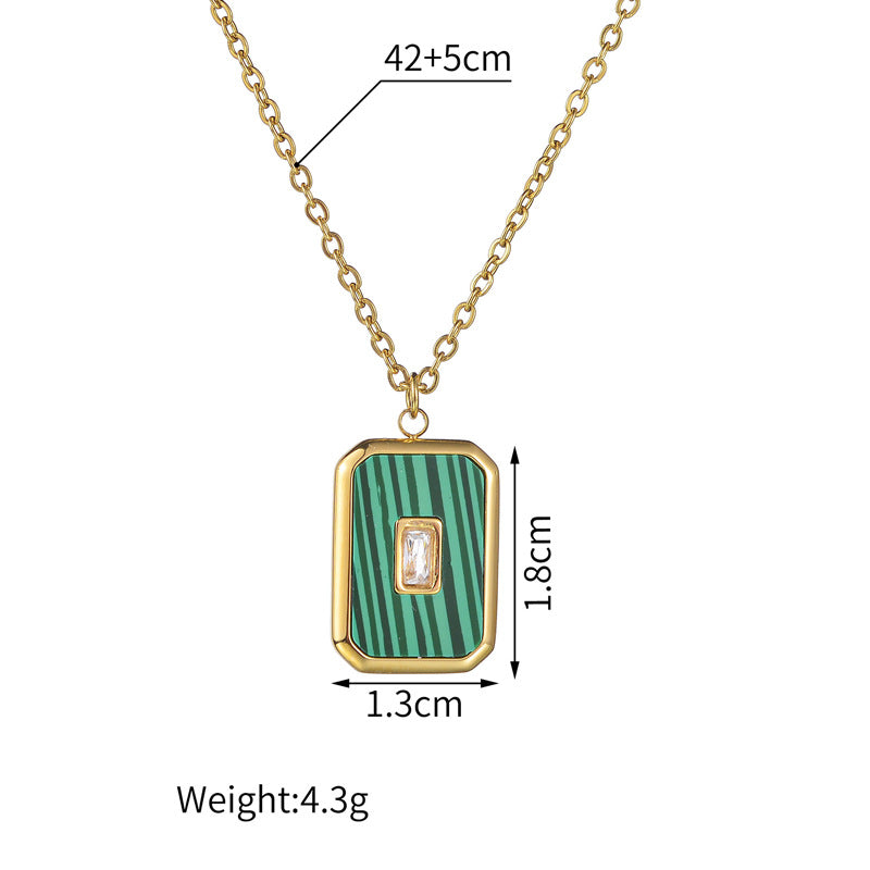 Women's Retro Titanium Steel Square Natural Stone Necklaces