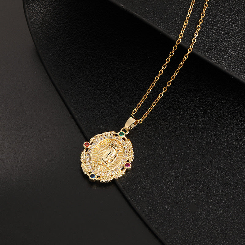 Women's Religious Copper Micro Inlay Colorful Zircon Pendant Necklaces