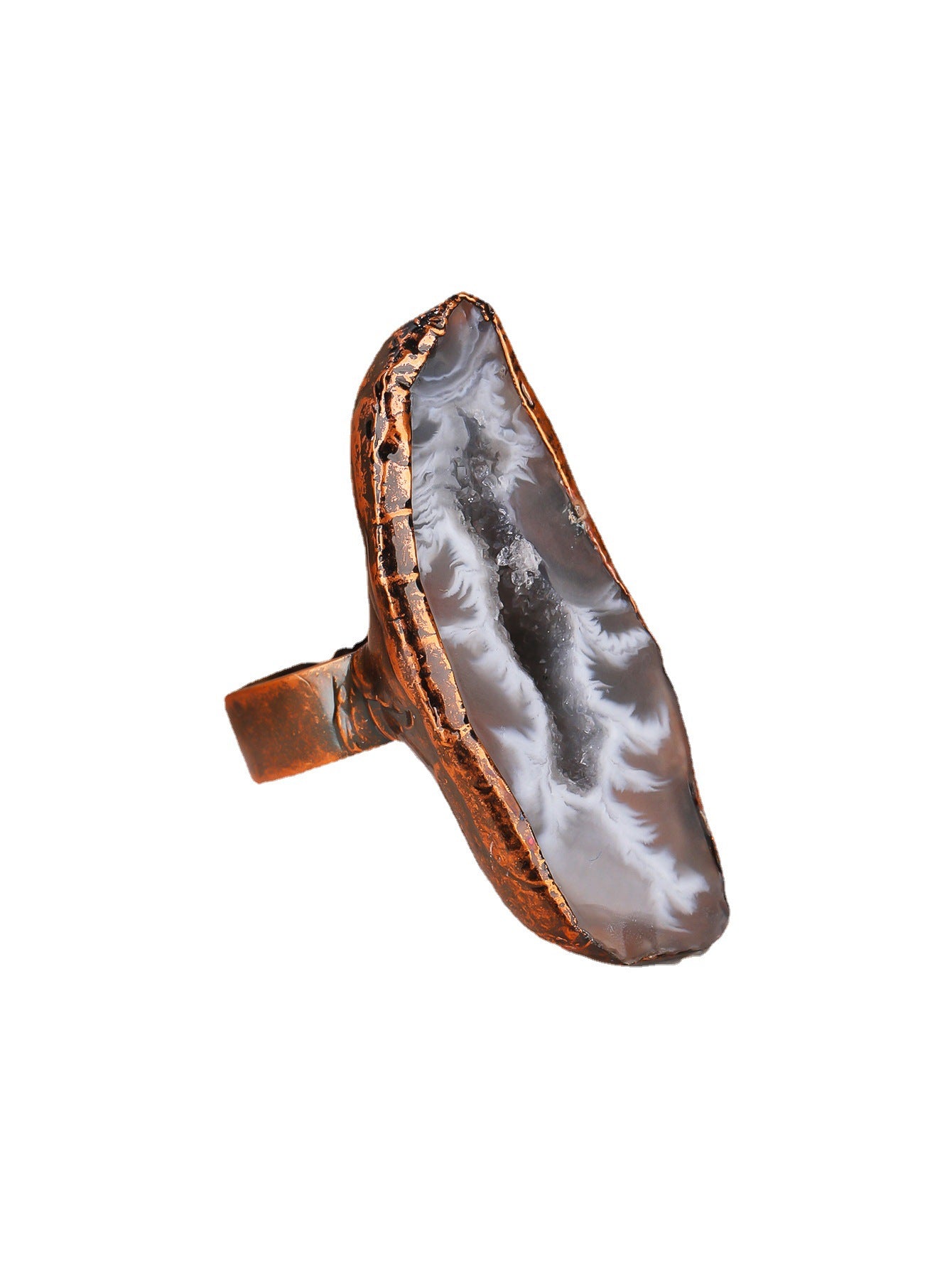Retro Style Natural Egg Agate Crystal Hole Unshaped Opening Adjustable Ring