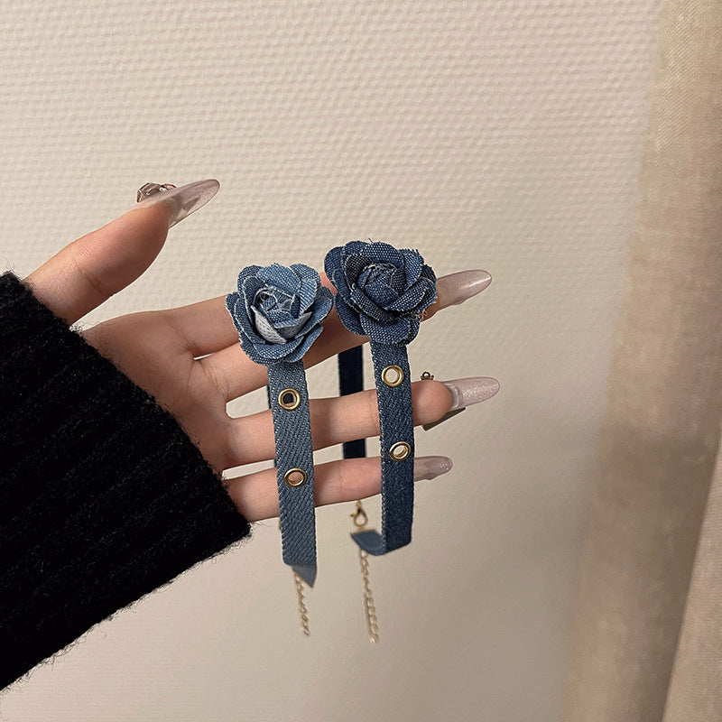 Colliers de clavicule en Denim à fleurs bleues pour femmes, niche douce et fraîche
